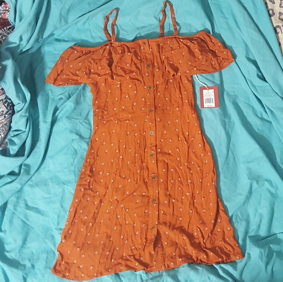 NWT Orange Off Shoulder Cuff Dress w/ Straps - Picture 1 of 6